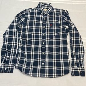 Hollister Navy & White Plaid Mens Button Down Shirt EUC size M